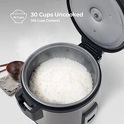 Cuco CR-3032 | Poente e quente de arroz comercial de 30 cupes | Modo de aquecimento automático, vaso interno antiaderente, tampa interna destacável | Aço inoxidável