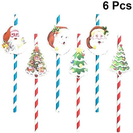 Nuobesty 6pcs canudos de papel de Natal Ambiental Decorativo Decoração de Natal Acessório de Perto para Celebrações Festival Birthday