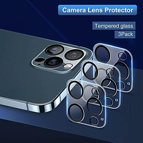 3 Pacote Lente de câmera Tela de proteção Filme de proteção Compatível com iPhone 12 Pro, Caso anti-arranha amigável Fácil de instalar 9H HDUND HD TEMPERED Glass Aluminium Light Film, Black Clear Black