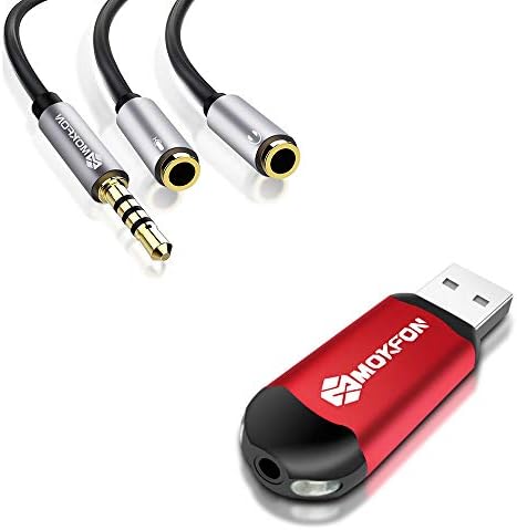 MIC MOKFON com cabo de fone de ouvido Adaptador de divisor de TRRS e placa de som externa USB com microfone e áudio