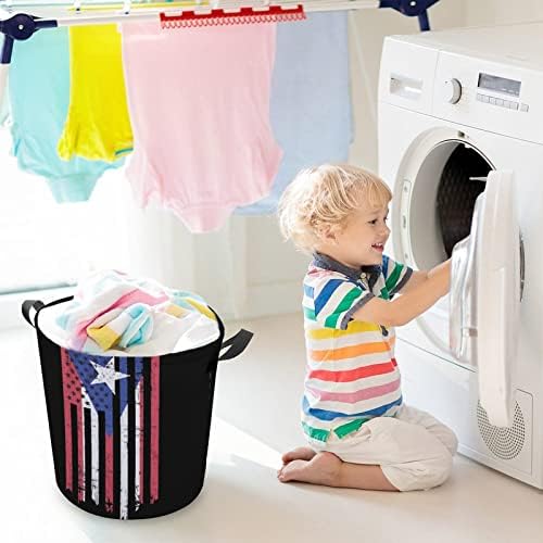 Puerto Rico Bandeira dobrável Roupa de lavanderia cesto de lavanderia com alças de lavagem Bin Saco de roupas sujas para dormitório da faculdade, família