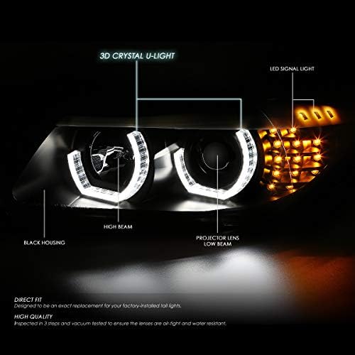 [Modelo de halogênio] 3D Crystal Halo LED Turn Signal Signal Projector Lâmpadas de farol de montagem e kits de ferramentas Compatíveis com BMW E90 3-Series 09-12, lado do motorista e do passageiro, Habitação preta lente clara lente