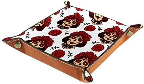 Lyetny Santa Muerte Calavera Pattern Sugar Skull com Roses Caixa de armazenamento da bandeja Organizador Caddy bandeja