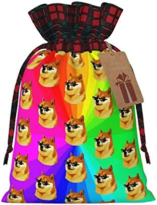 Bolsas de presente de cordão de Natal arco-íris-shiba-inu-doge búfalo búfalo sacar sacos de partida favores