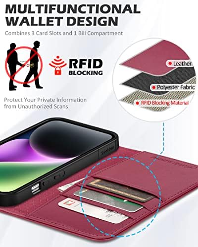 Caixa Shieldon para iPhone 14 Plus 6.7 2022, caixa de carteira de couro genuíno com [Kickstand] [suporte para cartão