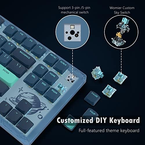 Teclado mecânico do Womier K87 TKL, teclado RGB 80% com teclado de jogos mecânicos de swappable quente, teclado de tema do planeta