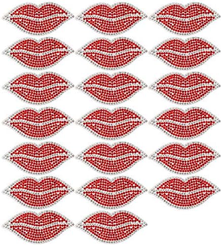 20pcs Rhinestones Red Lip Patches, ferro em remendos lantejoulas Lip Patch para Applique Bords Applique DIY Craft