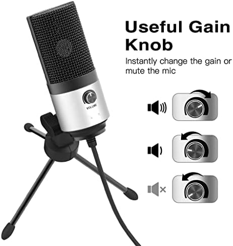 Kit USB de microfone de computador de metal wionc com botão de volume, adequado para gravação de vídeo e microfone de dublagem