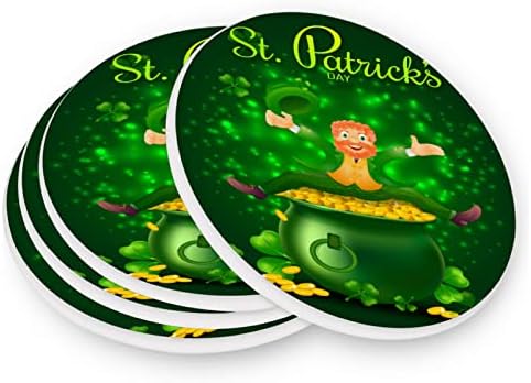 Coastas -russas do dia de S.Patrick para bebidas, Happy St Round Round Absorin Ceramic Stone Coasters Conjunto de 4 com
