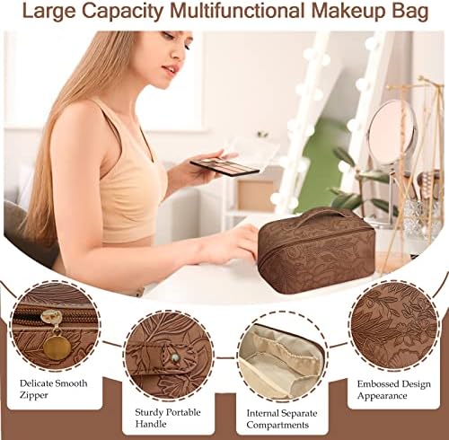 Bolsa de maquiagem Goldorange Saco de cosméticos Floral Bag de design de abertura grande com zíper e compartimento multifuncional