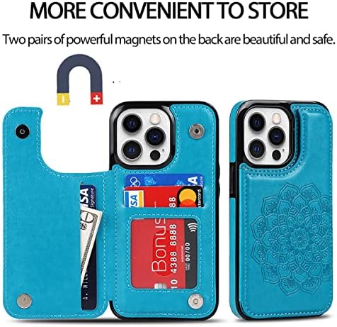 NKECXKJ Design para iPhone 14 Pro Case com Titular de cartão de crédito com tela de vidro temperado Slot para cartão de crédito,