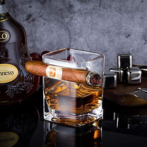 Youyah Cigar Whisky Copos com cigarro de 2, acessórios de charuto, vidro de uísque de cristal com descanso de charuto
