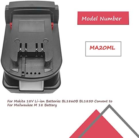 Adaptador de bateria de substituição MA20ML Compatível com a bateria Makita 18V de íons de lítio BL1860 BL1850 CONVERTA PARA MILWAUKEE