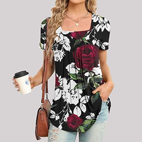 Estampa floral blusas soltas para mulheres de manga curta vneck decote em coração spandex tops casuais camisas garotas kr