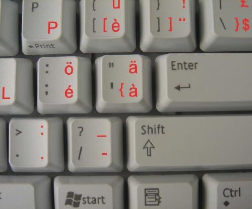 Adesivo de teclado suíço com letras vermelhas em fundo transparente para desktop, laptop e caderno