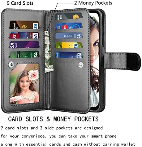 Caso NJJEX Galaxy A14 5G, para a caixa da carteira Samsung Galaxy A14 5G, [slots de 9 cartas] PU Leather Id Credit Credit Folio Flip [destacável] Tampa do telefone magnético Kickstand e cordão para Samsung A14 [preto]