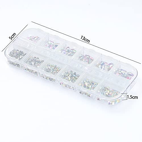 Strass para unhas, abeto de strass de unhas de cristal branco AB, miçangas redondas de unhas pedras de vidro lascas, pedras de unhas com múltiplas formas para unhas Diy Crafts Roupes Sapatos jóias