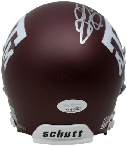 Johnny Manziel assinou o capacete mini réplica Johnny futebol com o caso JSA - capacetes da faculdade autografados