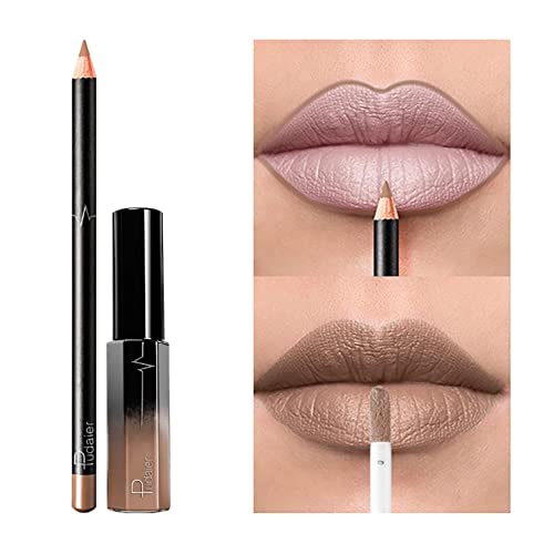 2PCS Lip Liner e Lipstick Conjunto natural Longo d'água à prova d'água hidratante batom líquido fosco aveludado com kit de linha