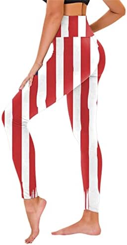 Leggings de cintura alta para mulheres 4 de julho Não Vê através de calças de exercícios de bandeira americana de controle de