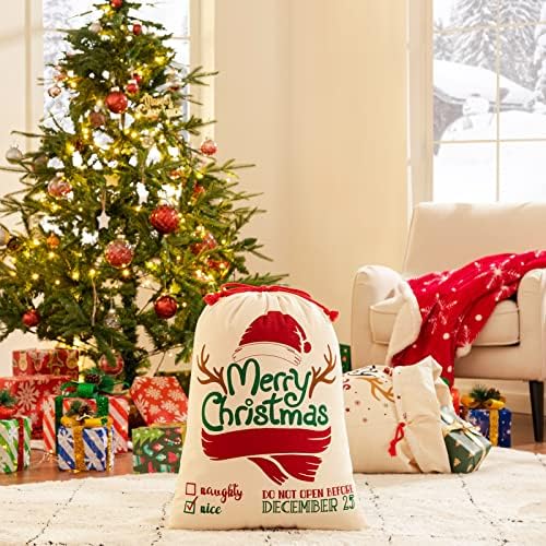 Hblife 3 Pack Canvas Santa Sack, 19,7 x 27,6 polegadas grandes bolsas de Papai Noel para presentes, sacos de Natal personalizados