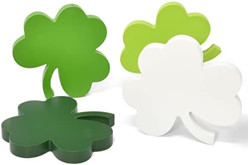 4 São Patrício Decorações de Mesa de Madeira de St. Patrick Bloco Bloco Shamrock Formulário de trevo Irish Patty Bandeja em camadas