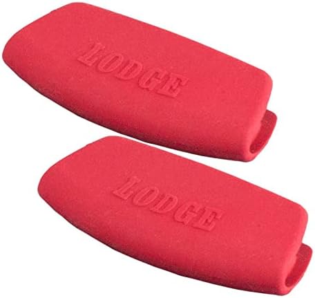 Lodge 9 x13 caçarola de ferro fundido e alças de silicone asbg41 bakeware, vermelho, conjunto de 2, tamanho único