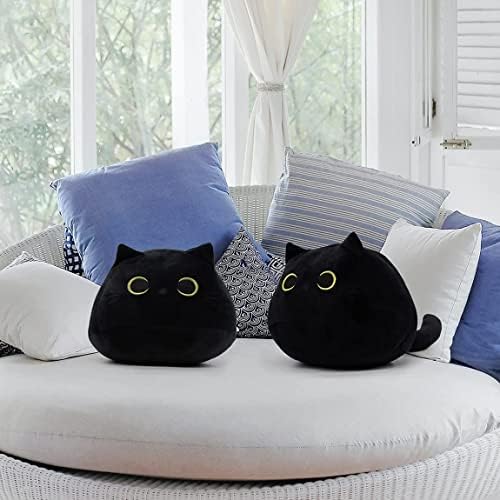 Ibcccly preto gato de pelúcia travesseiro de gato preto, travesseiro de gato de gato macio de pelúcia macia, travesseiro de