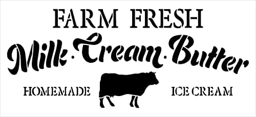 Fazenda vintage Leite fresco e estêncil de creme por Studior12 | Craft DIY Farmhouse Kitchen Decor | Pinte o sinal de suspensão da parede rústica para despensa | Selecione o tamanho
