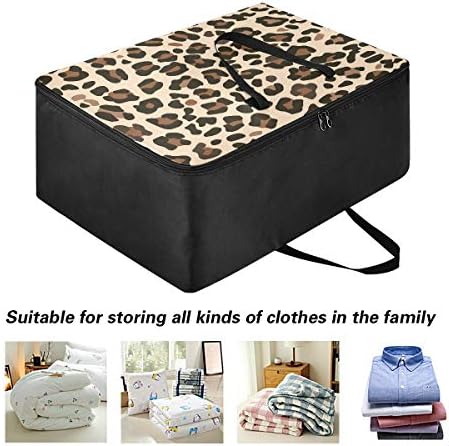 Saco de armazenamento de roupas N/ A Underbed para colcha - Bolsa de Organizadores de pele de leopardo de grande capacidade com cesto de armazenamento de decoração de zíperes para quarto