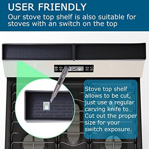 Becemuru fogão prateleira superior de 30 polegadas de adsorção de adsorção de silicone para fogão de cozinha, prateleira de armazenamento