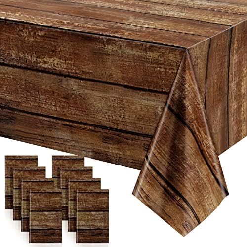 Toca de mesa de grão de madeira marrom capas de mesa plásticas rústicas para mesa de retângulo, decorações de pano de mesa