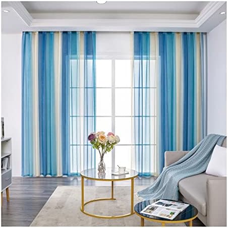 DAESAR VOILE CORTANDO 2 PANELOS Conjunto, Cortinas de ilhas Polyester Blue Transparent Gradient Window Treatment Room 54 W
