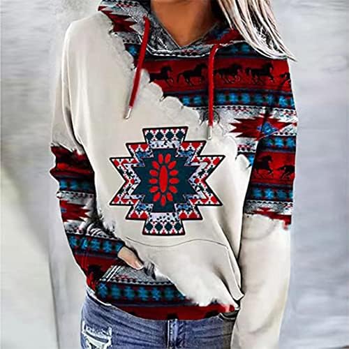 Hoodie asteca feminino feminino LTTVQM, estilo étnico ocidental estampa geométrica Casual Casual Fit Fit Pullover Tops com bolsos