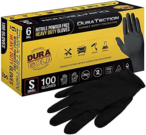 Dura-Gold HD Black Nitrile descartável luvas, caixa de 100, tamanho X-Large, 6 mil-Látex livre, livre de pó, aderência