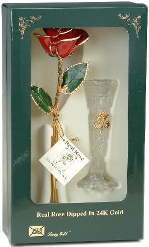 24k Gold Rose - Rose real revestida em ouro com vaso
