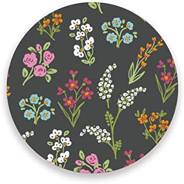 Xigua Flores coloridas Coaster redondo com pedra de cerâmica e base de cortiça 4pcs, tapetes de xícara absorventes, tapete de proteção