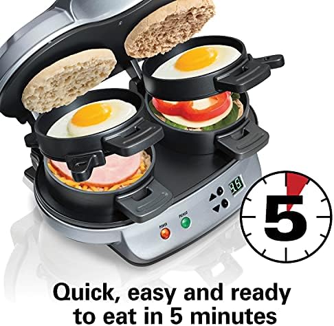 Hamilton Beach Dual Breakfast Sandwich Maker com timer, prata