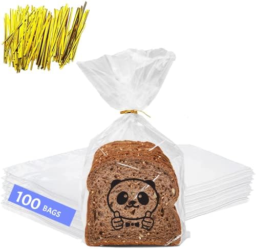 Sacos de pão de plástico reutilizáveis ​​para pão caseiro- 8x12 100 pacote de pão transparente com gravatas para uma preservação e armazenamento sem umidade para umidade para padeiros e proprietários de padarias