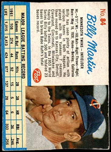 1962 Post Cereal 84 Billy Martin Minnesota Twins VG Twins