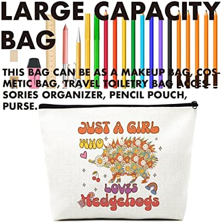 Jrhung Funny Hedgehog Gifts Hedgehog Lovers Makeup Bag Hippie Gifts Viagem Bolsa de higiene pessoal Retro Rainbow para mulheres