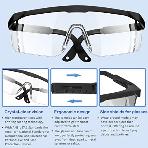Goggles para enfermeiros Óculos de segurança sobre óculos de proteção óculos protetores de óculos transparentes com templos ajustáveis ​​anti -riscos de tiro para homens Mulheres laboratórios de trabalho Construção
