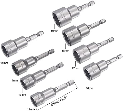 Conjunto de bits do driver de porca de mudança rápida UXCELL, hastes de 1/4 de 12 mm de 13 mm 14mm 15mm 16mm 17mm 18mm 19mm 19mm Bits