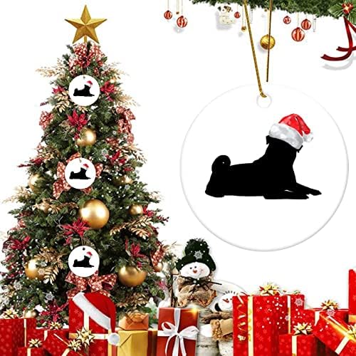 Cão de Natal de 3 polegadas Ponteiro Inglês Pet Silhueta Ornamentos de cachorro com chapéu de Papai Noel Ornamentos redondos