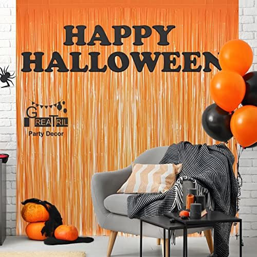 Greatril roxo laranja e dourgina de papel alumínio cortina de franja para 3,2 pés x 8,2 pés x 6 pacotes cerimônia de halloween