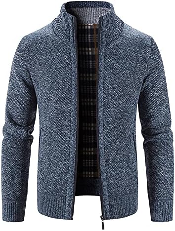 Sweater Full Cardigan Sweater de BEUU Men Sweater Slim Stand Stand Colar Cotton Kning Sweater Jacket com bolsos de inverno quente