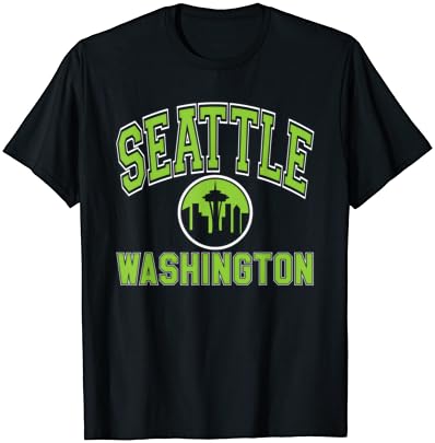 Seattle Washington Varsity Skyline Lime Green Print T-Shirt