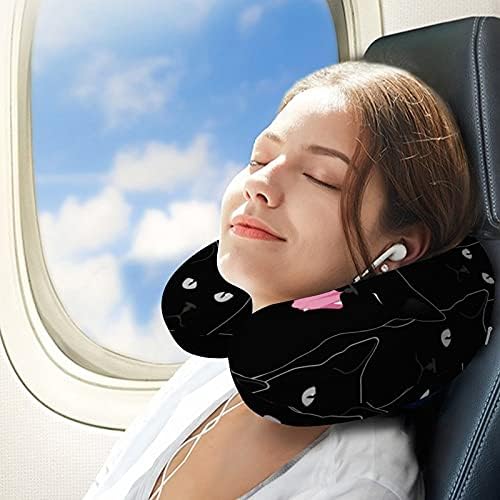 Travesseiro de pescoço de gato preto travesseiro de viagem em forma de U para o escritório de viagens de avião cochilando