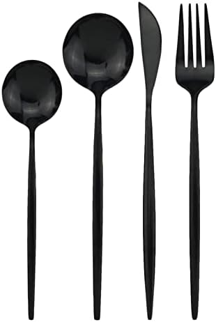 Weizhun 4pcs preto conjunto de utensílios de jantar de sobremesa Conjunto de talheres de aço inoxidável espelho de tabela de