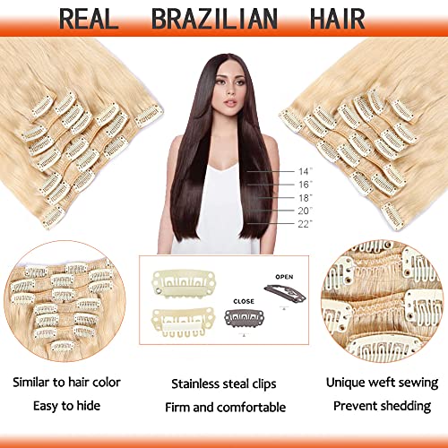 Clipe em extensões de cabelo de cabelo humano real, extensões de cabelo clipe de cabelo humano em extensões de 22 polegadas